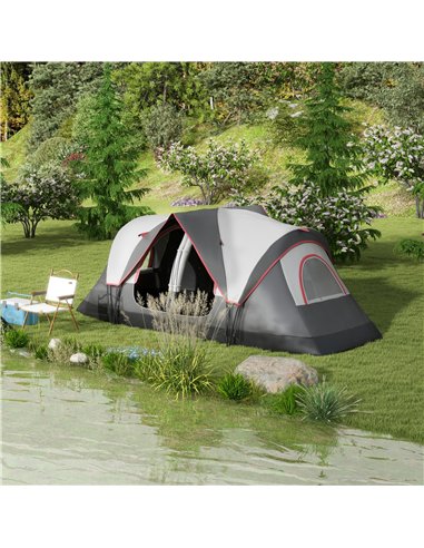 Outsunny Camping Tent for 6-8 Man with 2000mm Waterproof Rainfly and Carry Bag for Fishing Hiking Festival, Grey