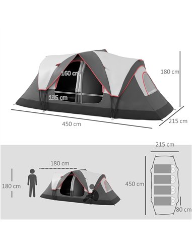 Outsunny Camping Tent for 6-8 Man with 2000mm Waterproof Rainfly and Carry Bag for Fishing Hiking Festival, Grey