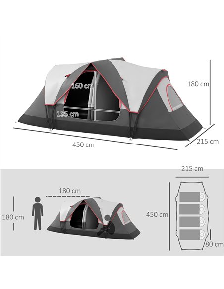 Outsunny Camping Tent for 6-8 Man with 2000mm Waterproof Rainfly and Carry Bag for Fishing Hiking Festival, Grey - pic 155888 | FastDaddyshop