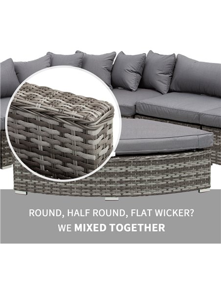Outsunny 6-Seater Outdoor Rattan Wicker Sofa Set Half Round Patio Conversation Furniture Set w/ Cushions Grey - pic 15589 | FastDaddyshop