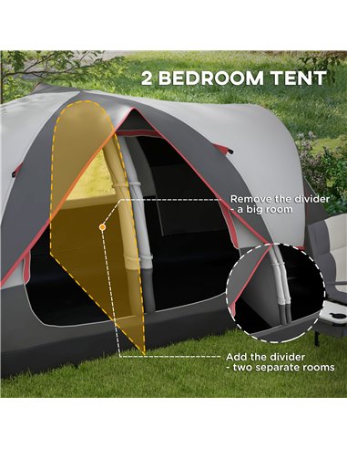 Outsunny Camping Tent for 6-8 Man with 2000mm Waterproof Rainfly and Carry Bag for Fishing Hiking Festival, Grey
