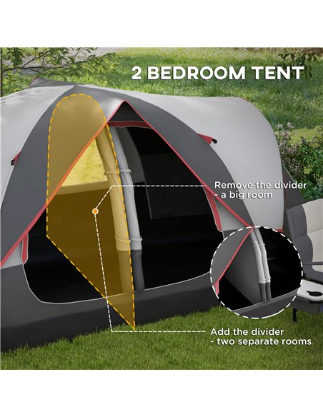 Outsunny Camping Tent for 6-8 Man with 2000mm Waterproof Rainfly and Carry Bag for Fishing Hiking Festival, Grey - pic 155890 | FastDaddyshop