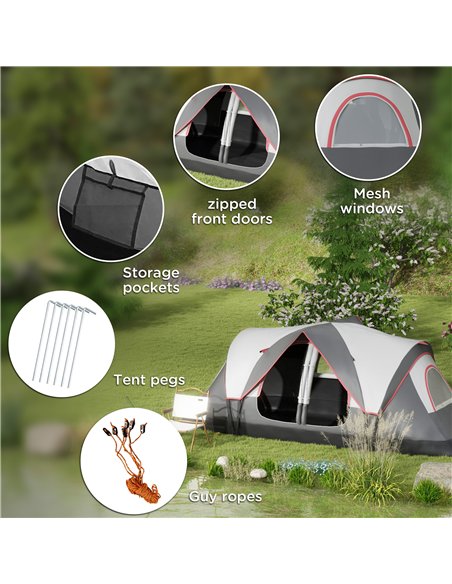 Outsunny Camping Tent for 6-8 Man with 2000mm Waterproof Rainfly and Carry Bag for Fishing Hiking Festival, Grey - pic 155893 | FastDaddyshop