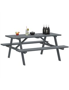Outsunny 4 Seater Wooden Picnic Table Bench for Outdoor Garden or Patio with Parasol Cutout 150 cm Grey