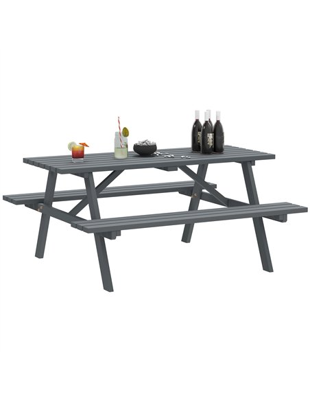 Outsunny 4 Seater Wooden Picnic Table Bench for Outdoor Garden or Patio with Parasol Cutout 150 cm Grey - pic 155895 | FastDaddyshop