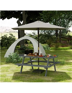 Outsunny 4 Seater Wooden Picnic Table Bench for Outdoor Garden or Patio with Parasol Cutout 150 cm Grey 2