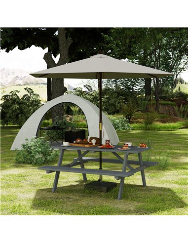 Outsunny 4 Seater Wooden Picnic Table Bench for Outdoor Garden or Patio with Parasol Cutout 150 cm Grey