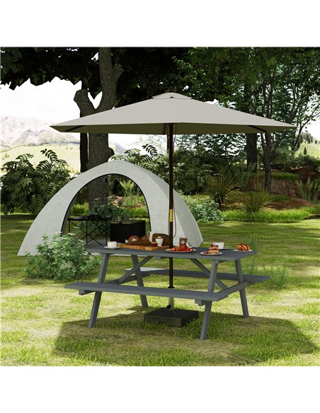 Outsunny 4 Seater Wooden Picnic Table Bench for Outdoor Garden or Patio with Parasol Cutout 150 cm Grey - pic 155896 | FastDaddyshop