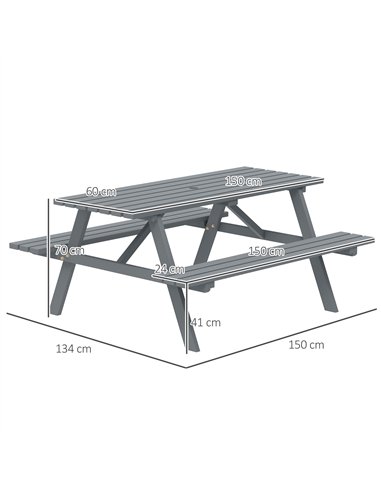 Outsunny 4 Seater Wooden Picnic Table Bench for Outdoor Garden or Patio with Parasol Cutout 150 cm Grey