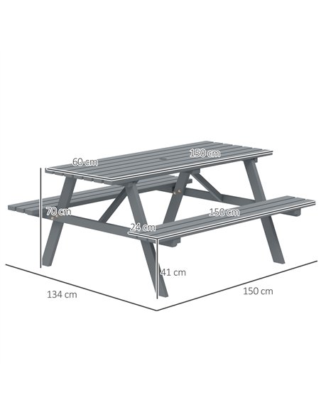 Outsunny 4 Seater Wooden Picnic Table Bench for Outdoor Garden or Patio with Parasol Cutout 150 cm Grey - pic 155897 | FastDaddyshop