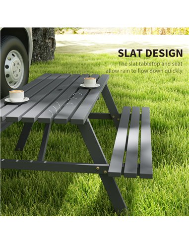 Outsunny 4 Seater Wooden Picnic Table Bench for Outdoor Garden or Patio with Parasol Cutout 150 cm Grey