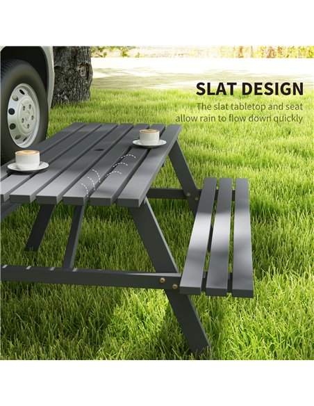 Outsunny 4 Seater Wooden Picnic Table Bench for Outdoor Garden or Patio with Parasol Cutout 150 cm Grey - pic 155900 | FastDaddyshop