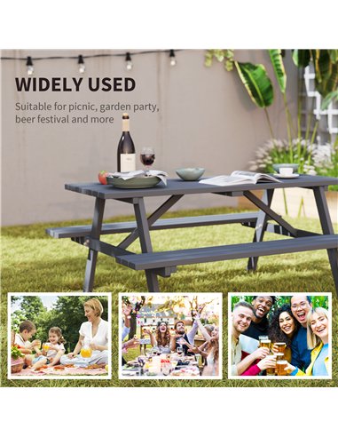 Outsunny 4 Seater Wooden Picnic Table Bench for Outdoor Garden or Patio with Parasol Cutout 150 cm Grey