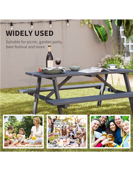 Outsunny 4 Seater Wooden Picnic Table Bench for Outdoor Garden or Patio with Parasol Cutout 150 cm Grey - pic 155901 | FastDaddyshop