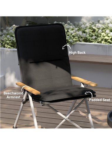 Outsunny Portable Camping Chair for Adults, High Back Folding Chair with Padded Seat and Carry Bag, Outdoor Recliner for Hiking,