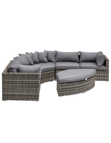 Outsunny 6-Seater Outdoor Rattan Wicker Sofa Set Half Round Patio Conversation Furniture Set w/ Cushions Grey