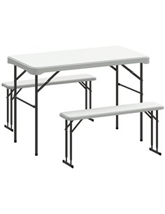 Outsunny Three-Piece Folding Picnic Table and Bench Set - Light Grey