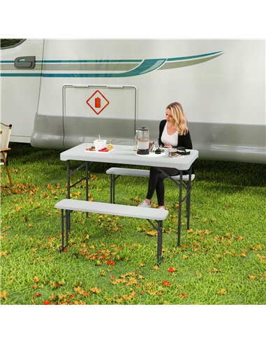 Outsunny Three-Piece Folding Picnic Table and Bench Set - Light Grey