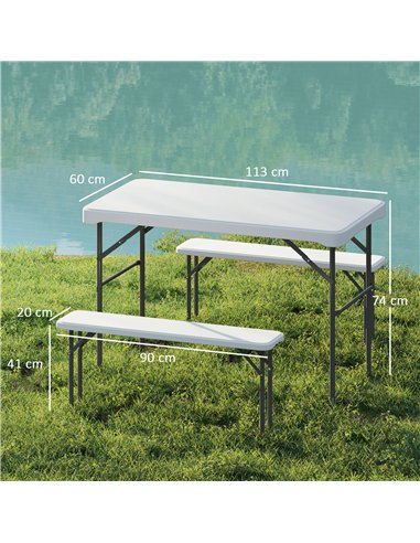 Outsunny Three-Piece Folding Picnic Table and Bench Set - Light Grey
