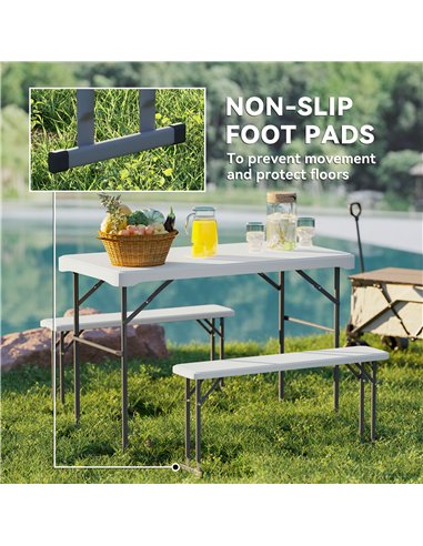 Outsunny Three-Piece Folding Picnic Table and Bench Set - Light Grey