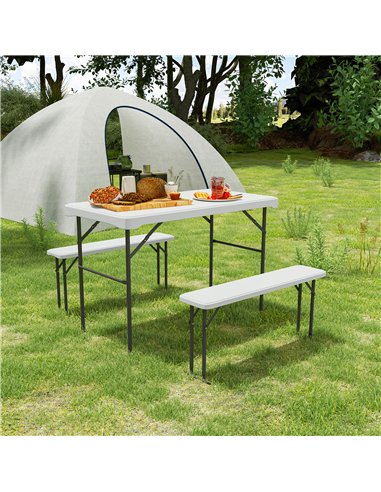 Outsunny Three-Piece Folding Picnic Table and Bench Set - Light Grey