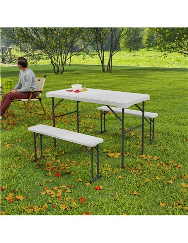 Outsunny Three-Piece Folding Picnic Table and Bench Set - Light Grey
