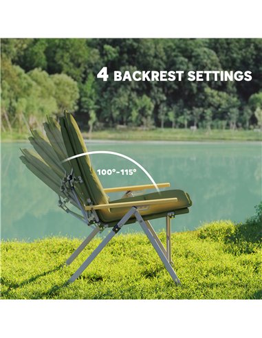 Outsunny Portable Camping Chair for Adults, High Back Folding Chair with Padded Seat and Carry Bag, Outdoor Recliner for Hiking,