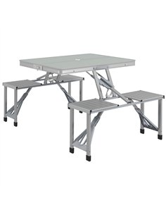 Outsunny Folding Picnic Table with 4 Seats and Umbrella Hole - Grey