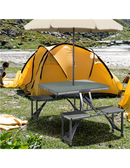 Outsunny Folding Picnic Table with 4 Seats and Umbrella Hole - Grey - pic 155932 | FastDaddyshop