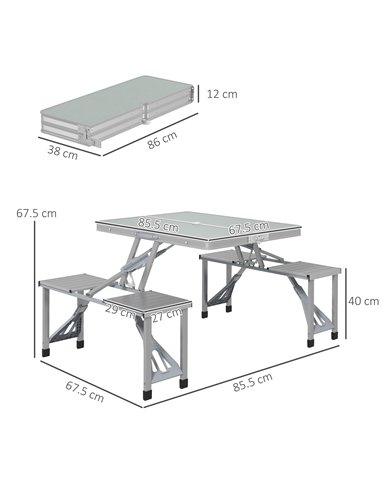 Outsunny Folding Picnic Table with 4 Seats and Umbrella Hole - Grey