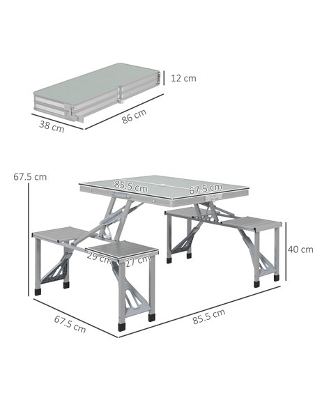Outsunny Folding Picnic Table with 4 Seats and Umbrella Hole - Grey - pic 155933 | FastDaddyshop