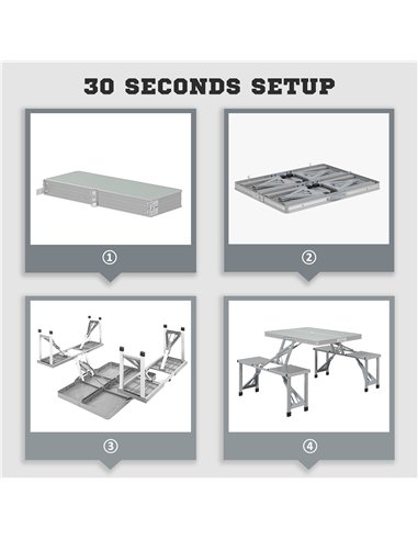 Outsunny Folding Picnic Table with 4 Seats and Umbrella Hole - Grey