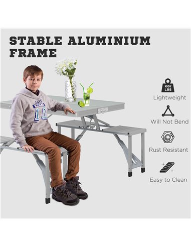 Outsunny Folding Picnic Table with 4 Seats and Umbrella Hole - Grey