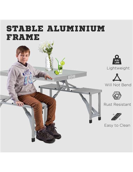 Outsunny Folding Picnic Table with 4 Seats and Umbrella Hole - Grey - pic 155935 | FastDaddyshop