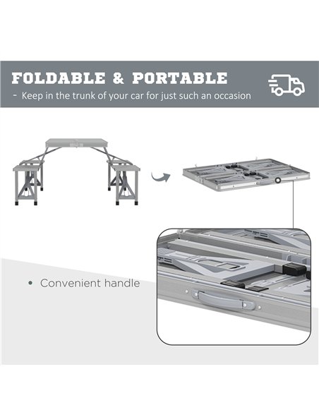 Outsunny Folding Picnic Table with 4 Seats and Umbrella Hole - Grey - pic 155937 | FastDaddyshop