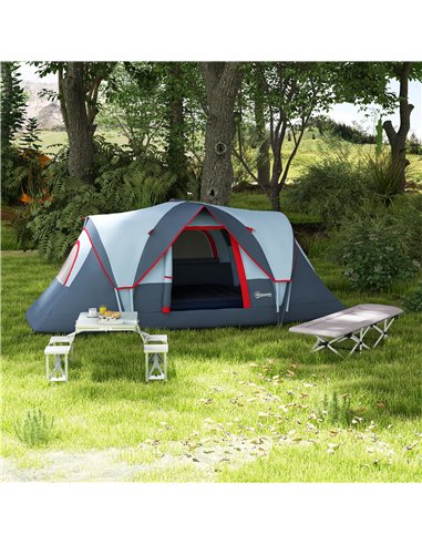 Outsunny Folding Picnic Table with 4 Seats and Umbrella Hole - Grey