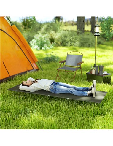 Outsunny Lightweight Camping Bed, Aluminium Portable Camp Cot w/ Strong Support 150kg and Carry Bag for Camping, Dark Green