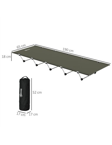 Outsunny Lightweight Camping Bed, Aluminium Portable Camp Cot w/ Strong Support 150kg and Carry Bag for Camping, Dark Green