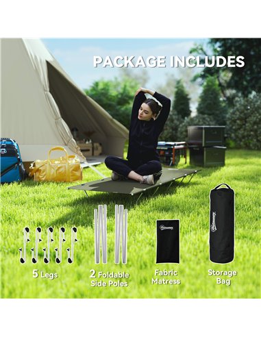 Outsunny Lightweight Camping Bed, Aluminium Portable Camp Cot w/ Strong Support 150kg and Carry Bag for Camping, Dark Green