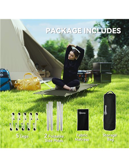 Outsunny Lightweight Camping Bed, Aluminium Portable Camp Cot w/ Strong Support 150kg and Carry Bag for Camping, Dark Green - pic 155954 | FastDaddyshop