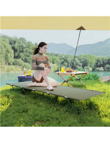 Outsunny Lightweight Camping Bed, Aluminium Portable Camp Cot w/ Strong Support 150kg and Carry Bag for Camping, Dark Green