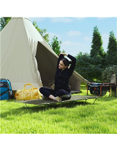 Outsunny Lightweight Camping Bed, Aluminium Portable Camp Cot w/ Strong Support 150kg and Carry Bag for Camping, Dark Green