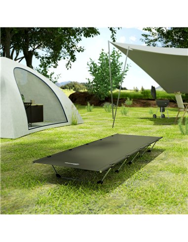 Outsunny Lightweight Camping Bed, Aluminium Portable Camp Cot w/ Strong Support 150kg and Carry Bag for Camping, Dark Green