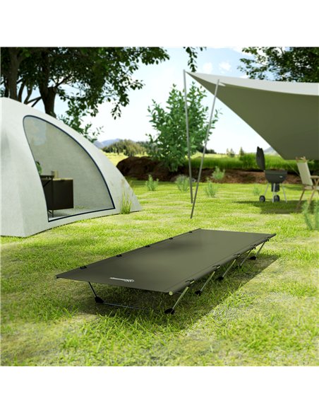 Outsunny Lightweight Camping Bed, Aluminium Portable Camp Cot w/ Strong Support 150kg and Carry Bag for Camping, Dark Green - pic 155957 | FastDaddyshop