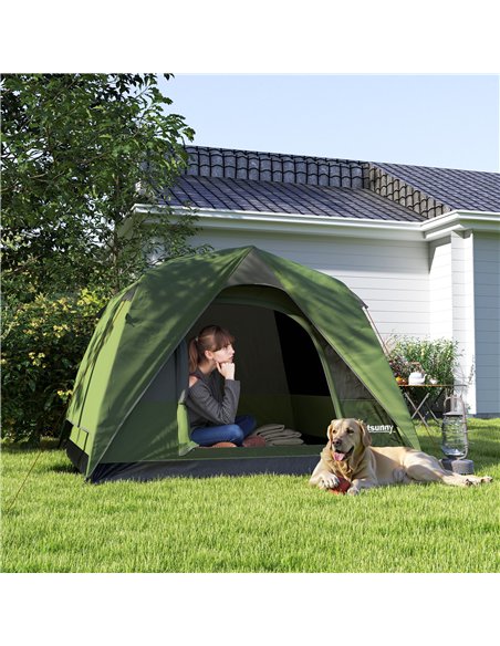 Outsunny 3-4 Person Camping Tent, Easy Set Up Waterproof Dome Tent with Sewn-in Groundsheet, Mesh Windows, Pocket and Hook for C - pic 155959 | FastDaddyshop