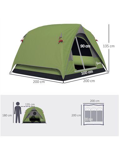 Outsunny 3-4 Person Camping Tent, Easy Set Up Waterproof Dome Tent with Sewn-in Groundsheet, Mesh Windows, Pocket and Hook for C