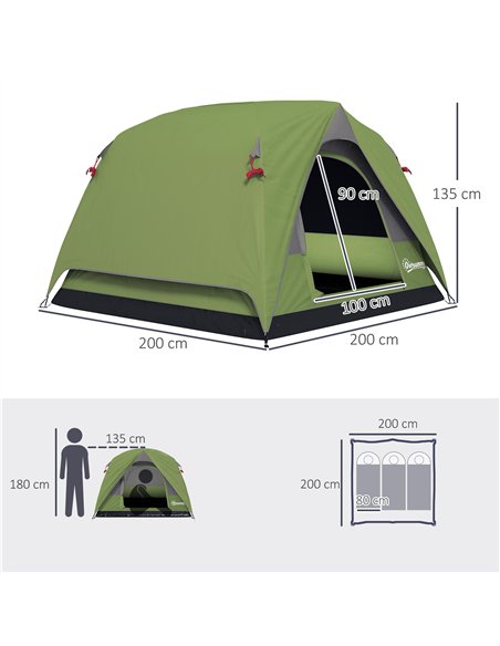 Outsunny 3-4 Person Camping Tent, Easy Set Up Waterproof Dome Tent with Sewn-in Groundsheet, Mesh Windows, Pocket and Hook for C - pic 155960 | FastDaddyshop