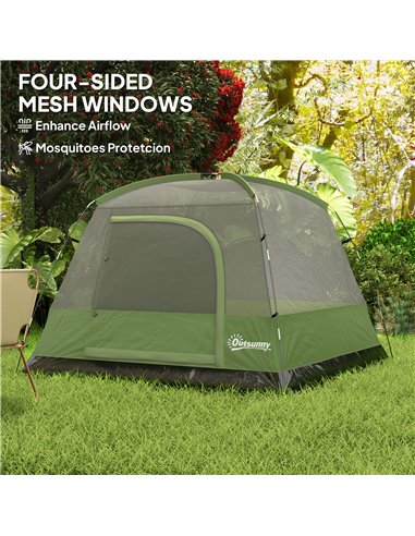 Outsunny 3-4 Person Camping Tent, Easy Set Up Waterproof Dome Tent with Sewn-in Groundsheet, Mesh Windows, Pocket and Hook for C