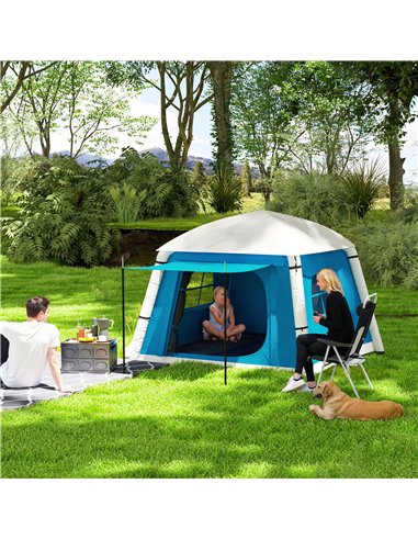 Outsunny Inflatable Camping Tent w/ Hand Pump, Easy Setup 1/2 Person Blow Up Tent Waterproof 190T Taffeta w/ Mesh Windows, Doors