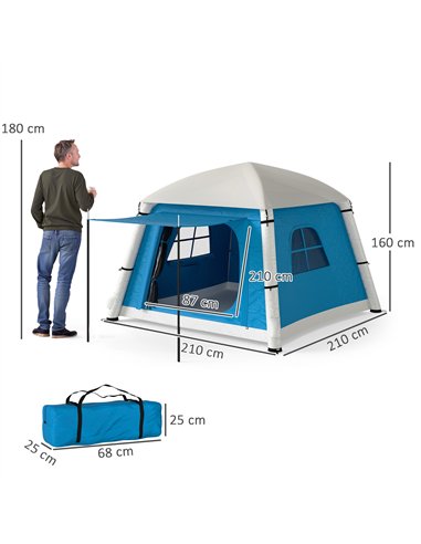 Outsunny Inflatable Camping Tent w/ Hand Pump, Easy Setup 1/2 Person Blow Up Tent Waterproof 190T Taffeta w/ Mesh Windows, Doors